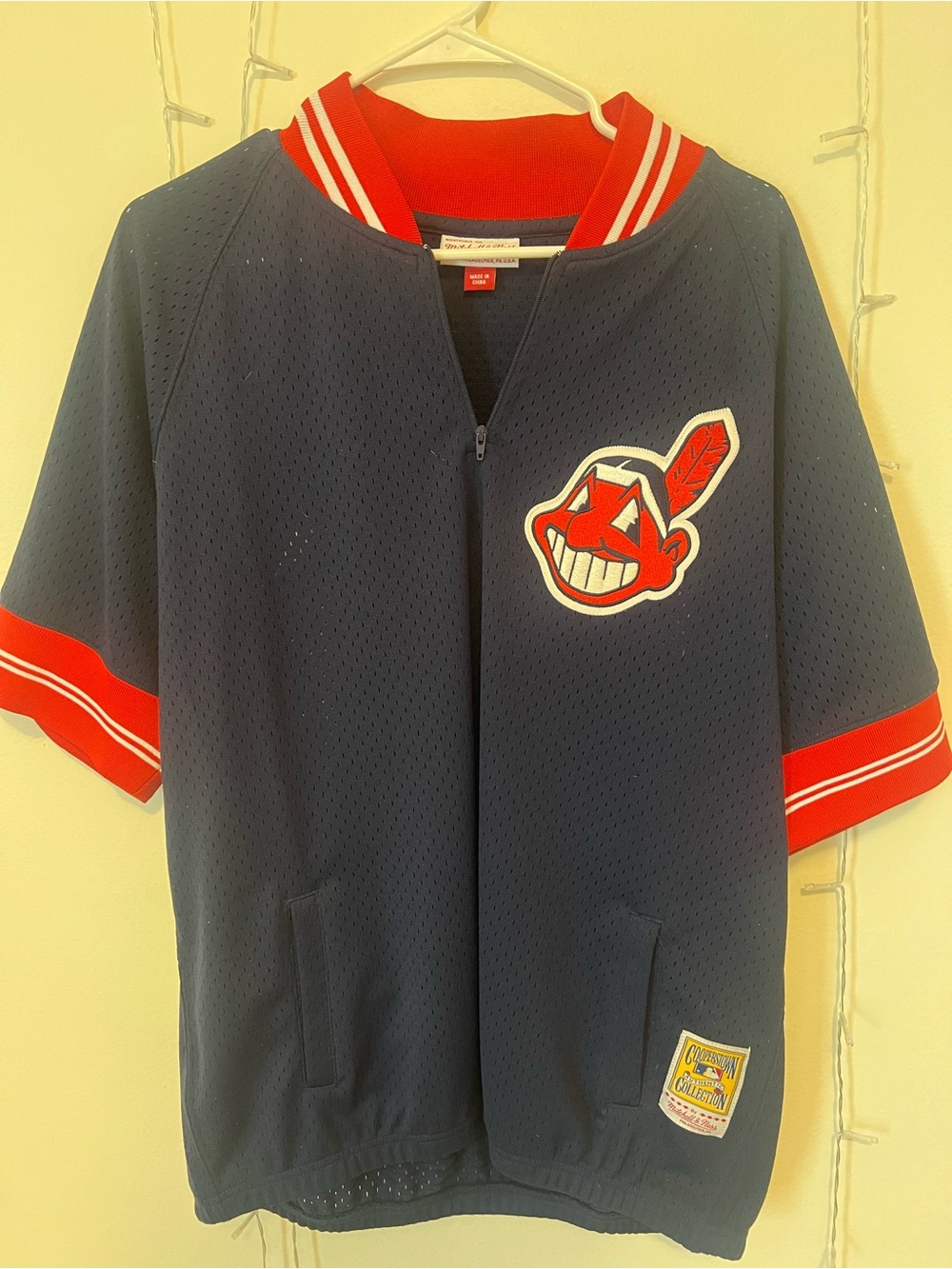 Mitchell & Ness Navy and Red Joe Carter Indians Baseball Jersey